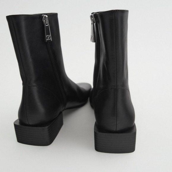 NEW ZARA Low Heeled Square Toe Leather - Picture 7 of 10